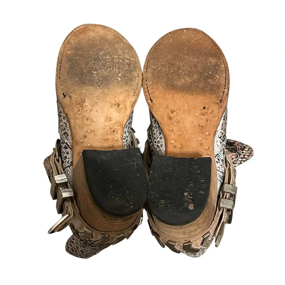 FREEBIRD by Steven Pink Blade Croc Embossed Studded Block Heel Ankle Bootie - Picture 8 of 12